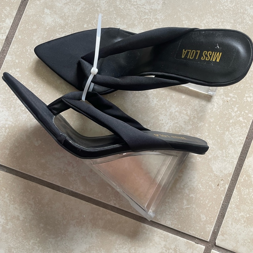 Miss Lola Black Heels with Transparent Wedge